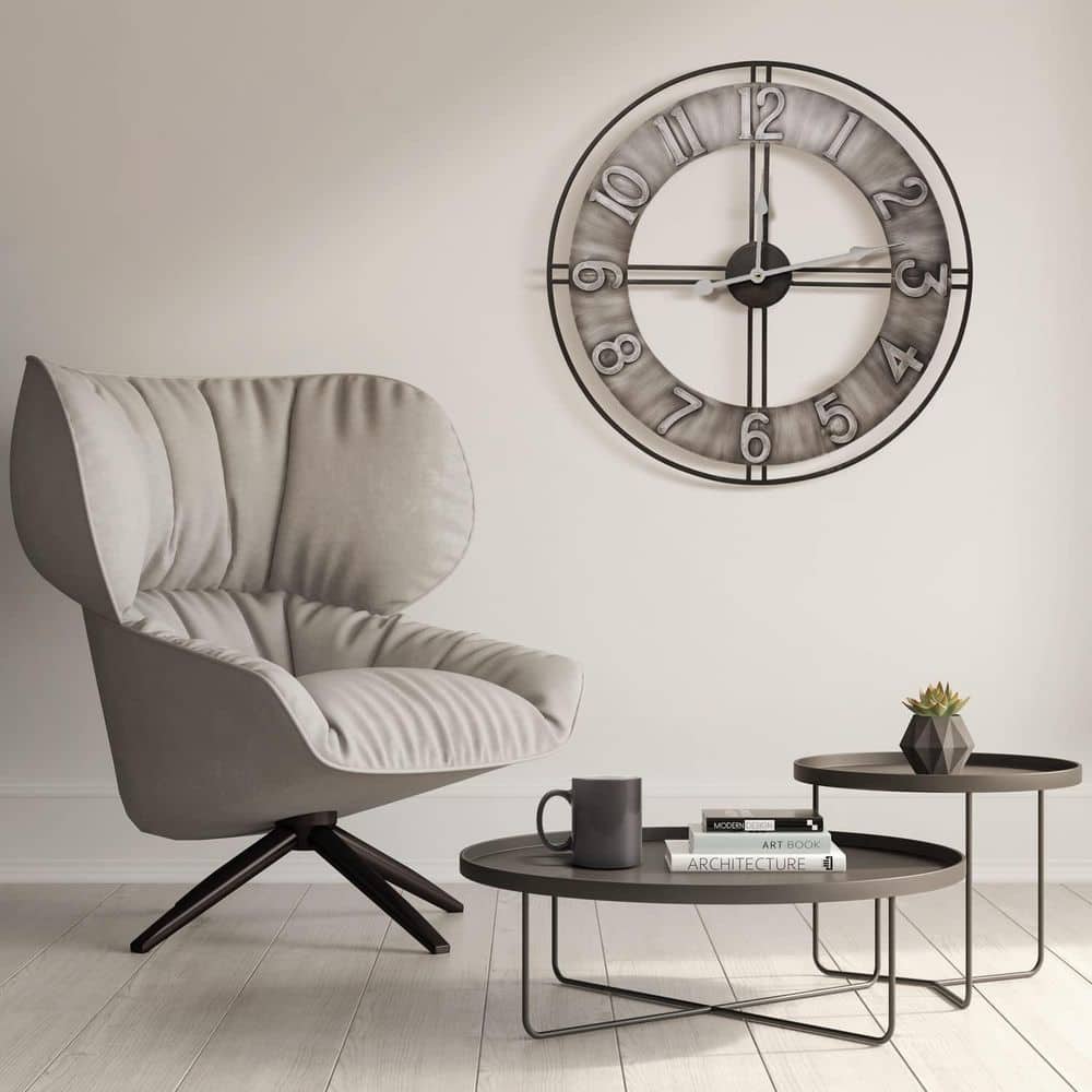Sorbus 24" Distressed Gray Oversized Metal Wall Clock
