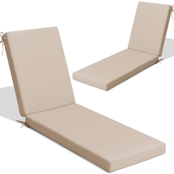80 in. x 23 in. Outdoor Chaise Lounge Cushions with Straps 2-Pieces Replacement Patio Lounge Chair Cushions in Beige
