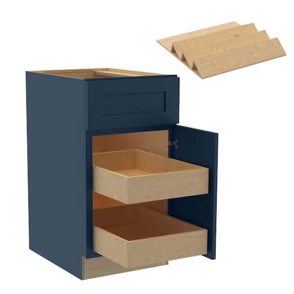 Home Decorators Collection Newport 18 in. W x 24 in. D x 34.5 in. H Assembled Plywood Base Kitchen Cabinet in Mythic Blue with 2ROT Spice RH