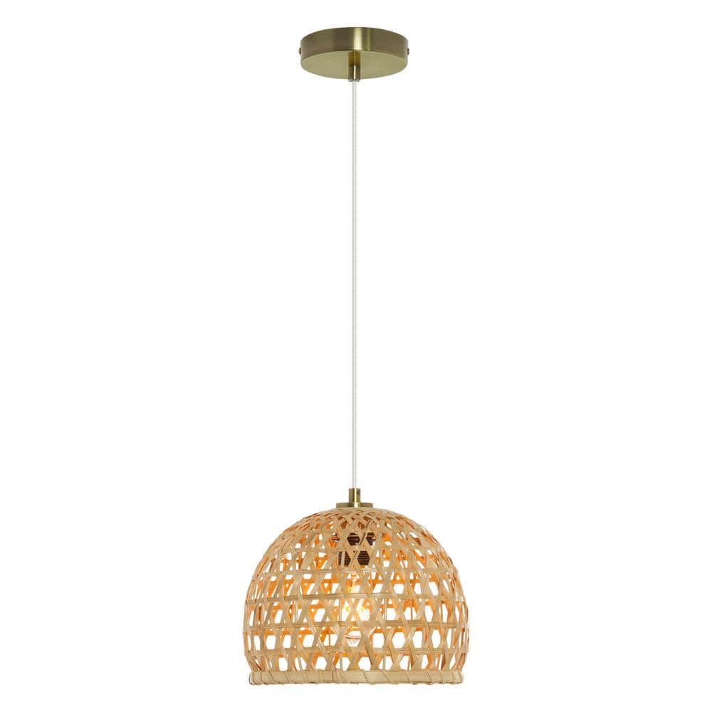 River of Goods Shaun 10.25 in. Gold Brushed 1-Light Pendant Light with  Natural Bamboo Basket Shade 20689 - The Home Depot