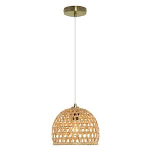 Shaun 10.25 in. Gold Brushed 1-Light Pendant Light with Natural Bamboo Basket Shade