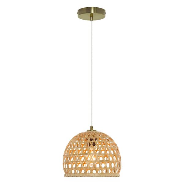 River of Goods Shaun 10.25 in. Gold Brushed 1-Light Pendant Light with Natural Bamboo Basket Shade