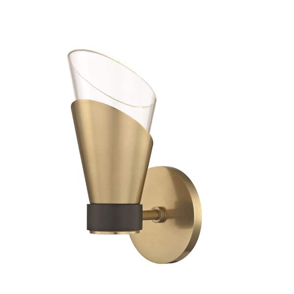 MITZI HUDSON VALLEY LIGHTING Angie 1-Light Aged Brass 9.75 in. H LED Wall Sconce