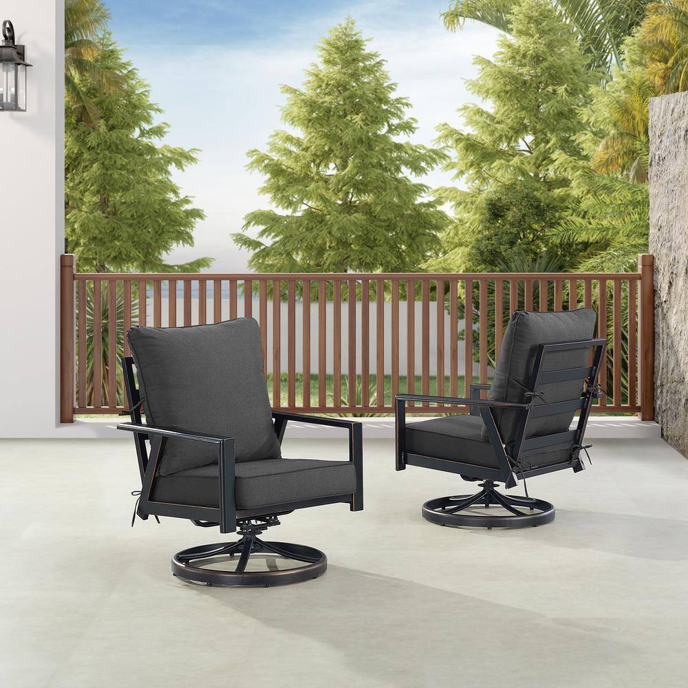 Oakland Living Pair of Black Aluminum Deep Seating Swivel Rocker Club ...