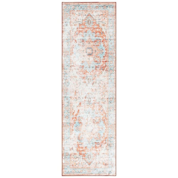 Arizona 3 ft. x 8 ft. Turquoise/Rust Machine Washable Distressed Medallion Ornate Runner Rug