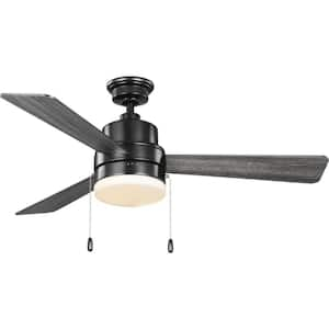 Trevina V 52 in. Indoor Matte Black Modern Ceiling Fan with 3000K Light Bulbs Included with Remote for Living Room