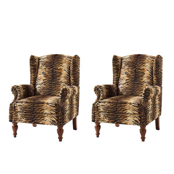 JAYDEN CREATION Ira Tiger Traditional Animal Pattern Armchair with Nailhead Trim Set of 2