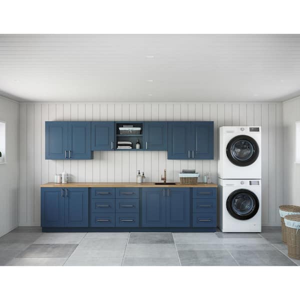 MILL'S PRIDE Greenwich Valencia Blue Plywood Shaker Stock Ready to Assemble Kitchen-Laundry Cabinet Kit 24 in. x 84 in. x 32 in.