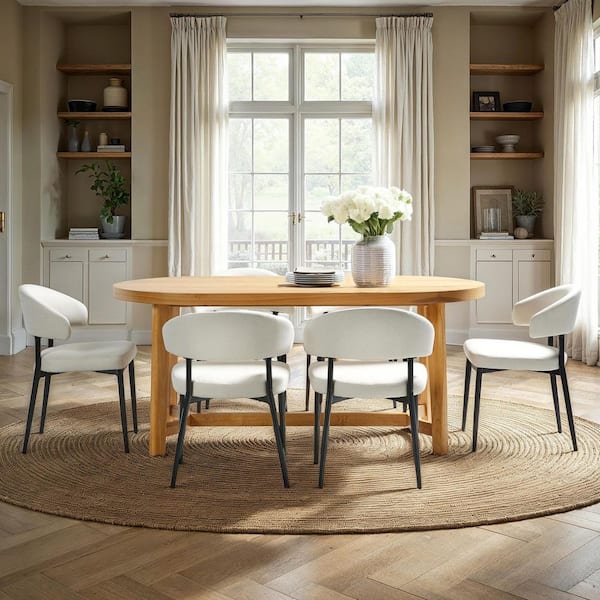 Walker Edison Furniture Company Modern Farmhouse White Oak Wood 70 in. Trestle Oval Dining Table (Seats 6)