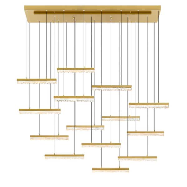 CWI Lighting Stagger 14-Light Integrated LED Brass Chandelier