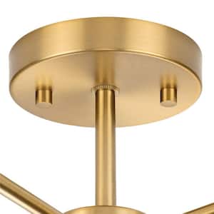 Delayne 16 in. 5-Light Brushed Bronze Semi-Flush Mount with Etched Glass Shades for Bedroom or Hallway
