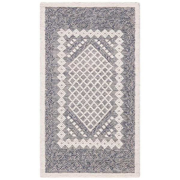 Natura 3 ft. x 5 ft. Cream/Navy Border Diamond Area Rug