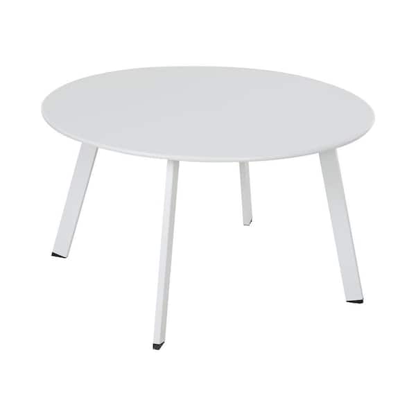 Dyiom White Round Steel Patio Coffee Table, Weather Resistant Outdoor Large Side Table without Extension
