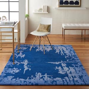 Symmetry Navy Blue 4 ft. x 6 ft. Distressed Contemporary Area Rug