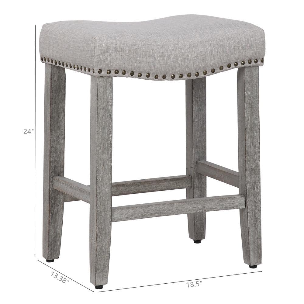 Antique Gray 24" Backless Saddle Counter Stool with Gray Linen Seat