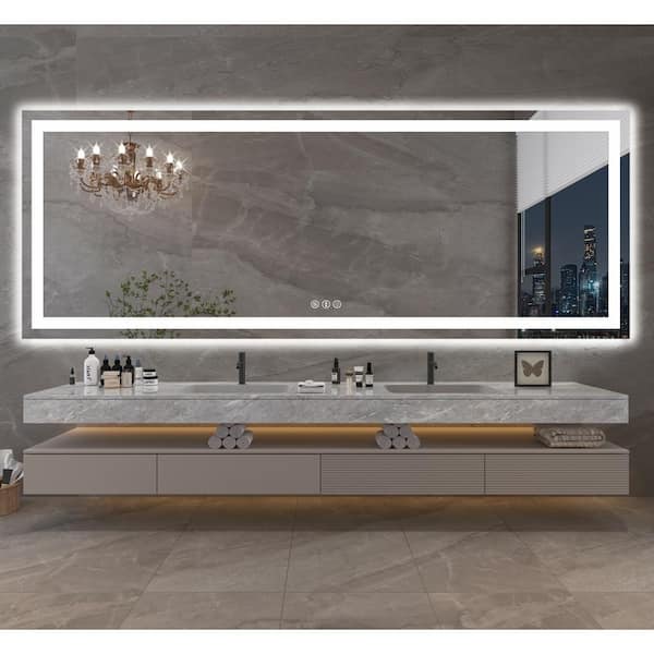 84 in. W x 32 in. H Large Rectangular Frameless Anti-Fog LED Light Wall Mounted Bathroom Vanity Mirror in White