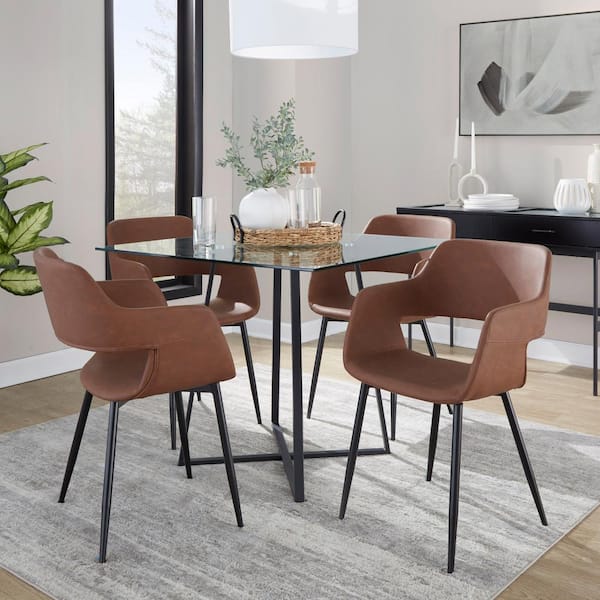 Lumisource Margarite Brown Faux Leather and Black Metal Dining/Accent Chair (Set of 2)