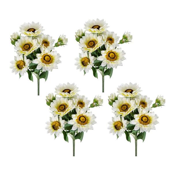 10.2 x 11 x 18.9"H White Artificial Cream Sunflower Bush X 9,4 Pack