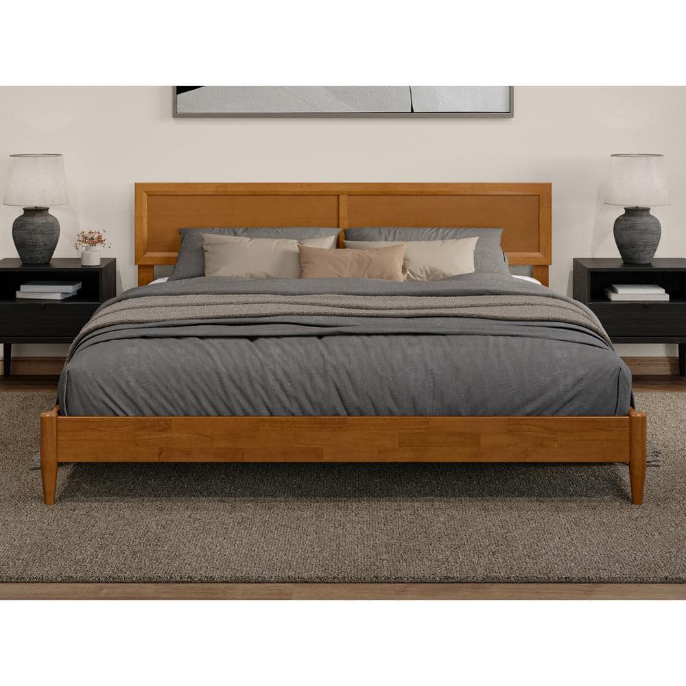 Sophia Light Toffee King Solid Wood Platform Bed with Headboard