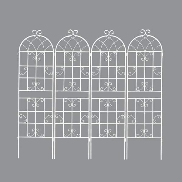 Zeus & Ruta 71 in. Metal Garden Trellis for Climbing Plants Outdoor Flower Support in White (Set of 4)