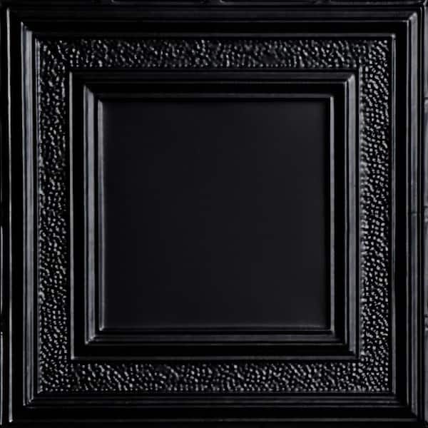 FROM PLAIN TO BEAUTIFUL IN HOURS County Cork Satin Black 2 ft. x 2 ft. Decorative Tin Style Lay-in Ceiling Tile (24 sq. ft./case)