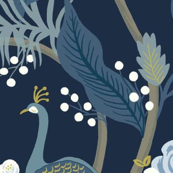 Magnificent Peacock Chinoiserie 27' x 27" Blue Wallpaper Roll