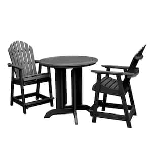 Hamilton Black 3-Piece Recycled Plastic Round Outdoor Balcony Height Dining Set