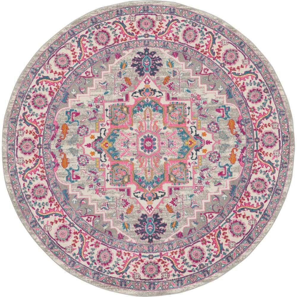 Passion Light Grey Pink 8 ft. x 8 ft. Persian Medallion Transitional Round Area Rug price history on PriceWatchPro