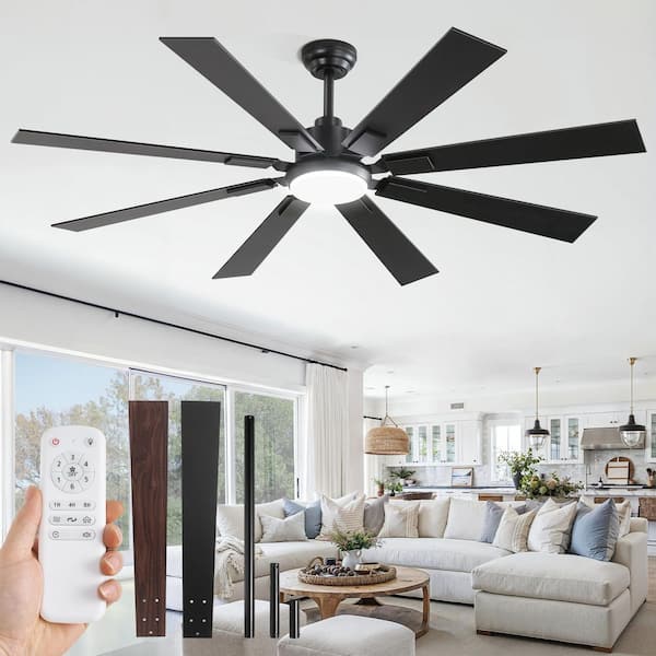 62 in. Indoor/Outdoor Matte Black 3-Colors LED 6-Speeds Ceiling Fan with Dual-Finish Blades and Light and Remote