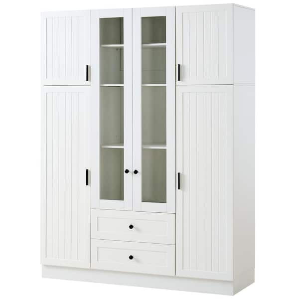 53.2in. W x 17.7in. D x 71in. H Ready to Assemble Freestanding Kitchen Cabinet Pantry in White with Pull-out Trays