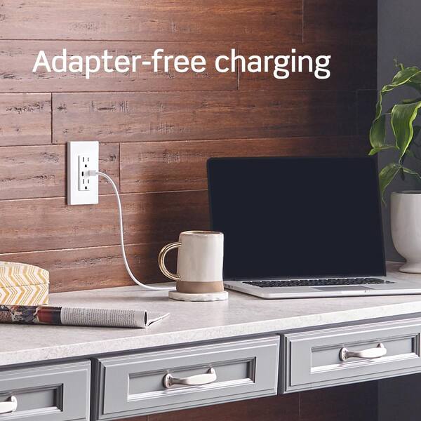 Leviton 3.6A USB Dual Type A In-Wall Charger with 15 Amp Tamper-Resistant Outlets, Brown Leviton 3.6A USB Dual Type A In-Wall Charger with 15 Amp Tamper-Resistant Outlets, Brown