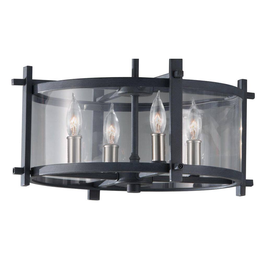 Ethan Antique Forged Iron & Brushed Steel 4-Light Semi-Flush Mount