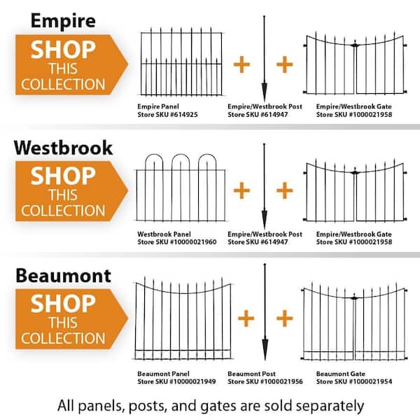 Empire/Westbrook 28.7 in. H x 46.2 in. W Black Metal Decorative Garden Fence Gate