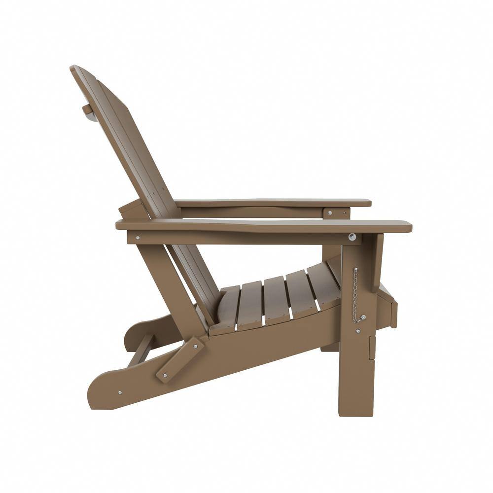 Teak All Weather Poly Outdoor Adirondack Chair Set with Ottomans