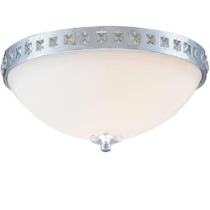 13.6 in. 2-Light Polished Chrome Flush Mount with Frosted Glass Shade