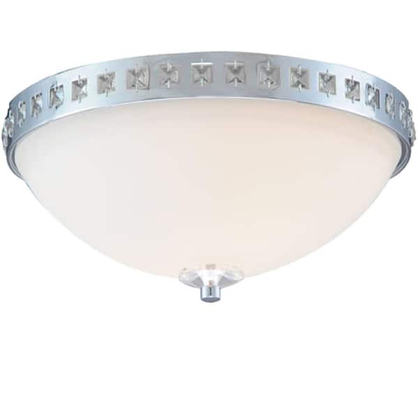 Hampton Bay 13.6 in. 2-Light Polished Chrome Flush Mount with Frosted Glass Shade