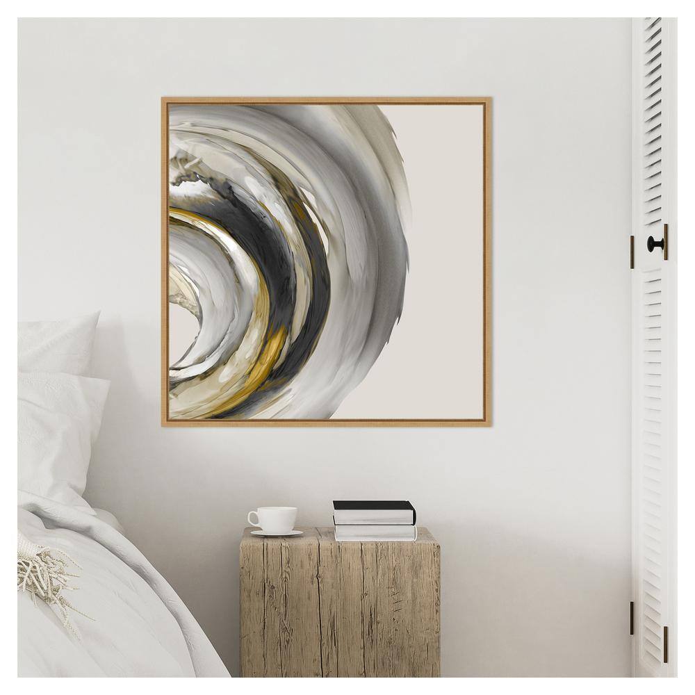 Odyssey Abstract Gray and Gold Canvas Wall Art with Maple Frame