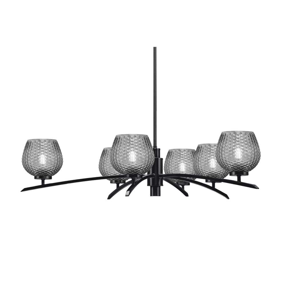 Siena 6-Light Matte Black Chandelier, Round Chandelier with Smoke Glass Sha