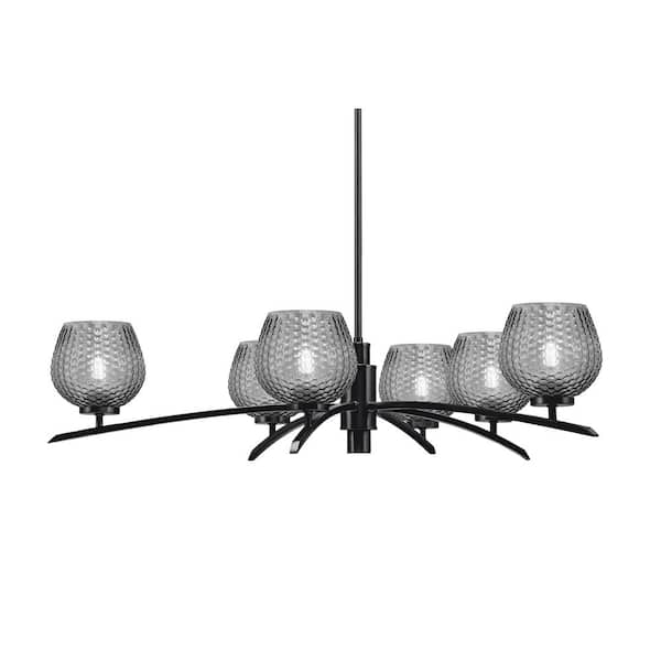 Unbranded Siena 6-Light Matte Black Chandelier, Round Chandelier with Smoke Glass Shades, No bulb Included