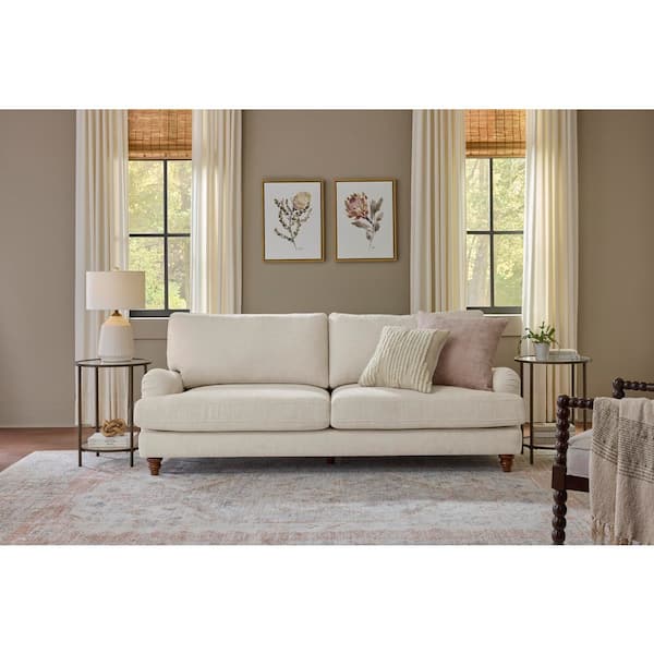 Westgate 86 in. English Roll Arm Rectangle Sofa with 100% Performance Fabric in Milo Linen Cream