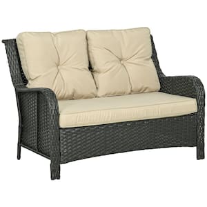 Beige PE Rattan Wicker Patio Outdoor Couch with Beige Cushions