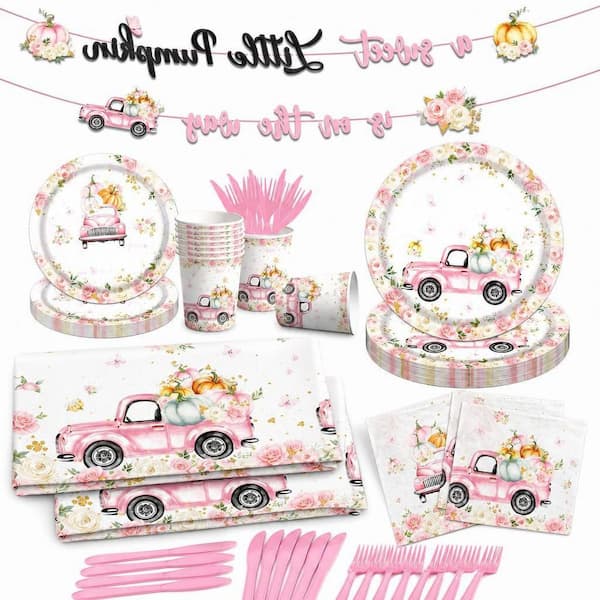 142-Piece Little Pumpkin Baby Shower Party Decorations Tableware for Autumn Fall Thanksgiving Supplies, Girl