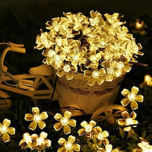 Outdoor 22 ft. Solar Sakura Flower Mini Bulb 50 LED String Light , Warm