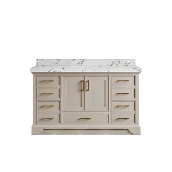 Willow Collections Charlotte 60 in. Single Sink Freestanding Fine Grain Bath Vanity with Viola Brown Qt. Top Unassembled