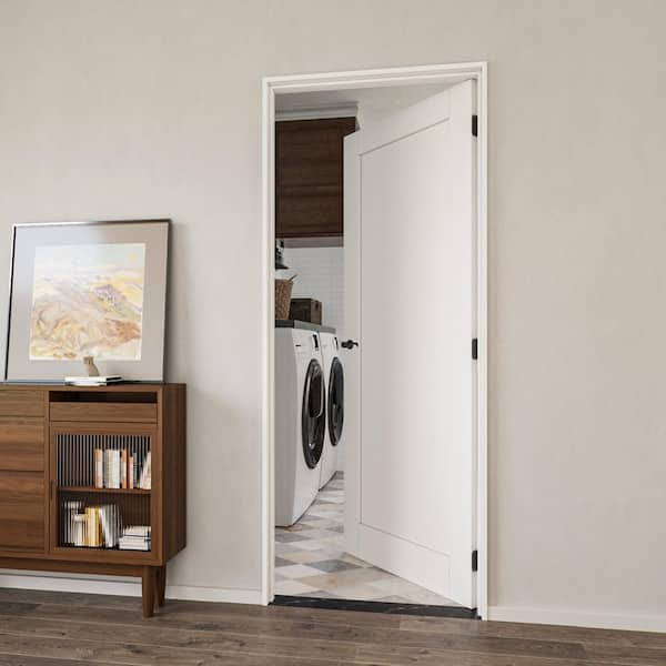 32 in. x 96 in. Paneled Blank 1-Lite Right Handed White Solid Core MDF Door Kit with Quick Assemble Jamb