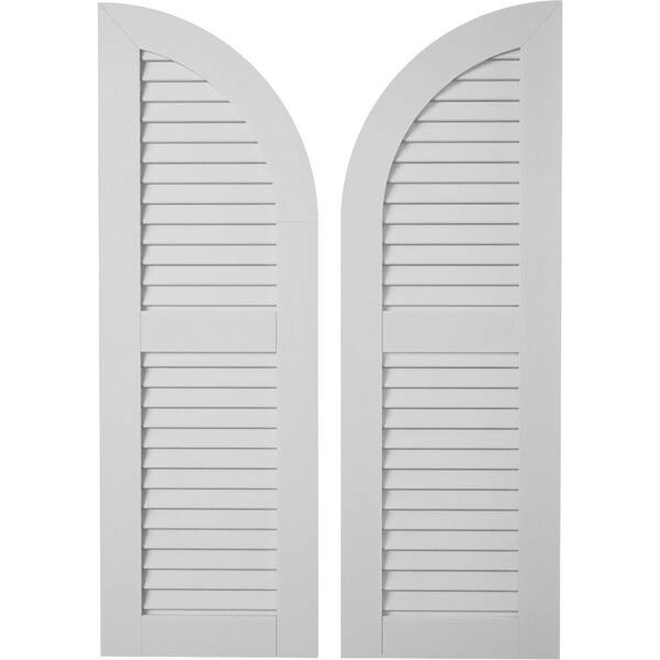 Ekena Millwork Timberthane 18 in. W x 74 in. H Louvered Quarter Round Polyurethane Shutters Pair in Primed Tan