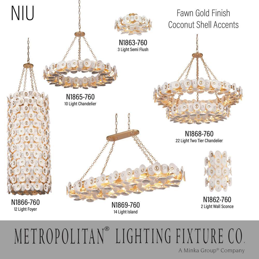 Gold and White Coconut Shell 2-Light Wall Sconce