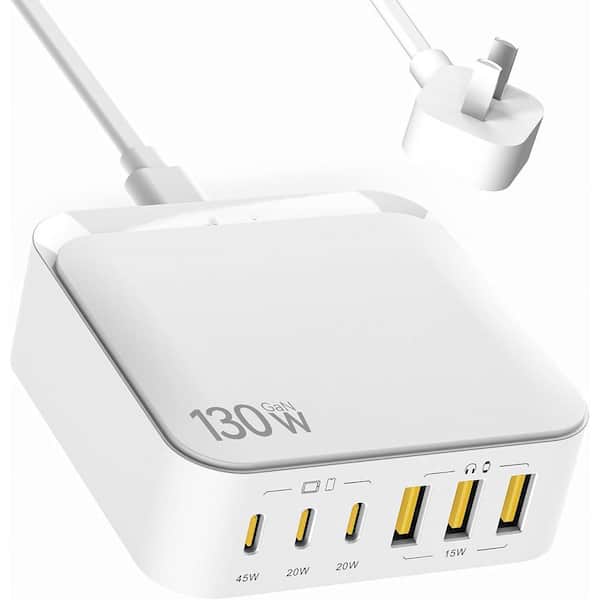 Yichuhaoxi USB C Charger Block, 6-Ports Fast Wall Charger, 130 Watt GaN III Charging Station with PD 45 Watt