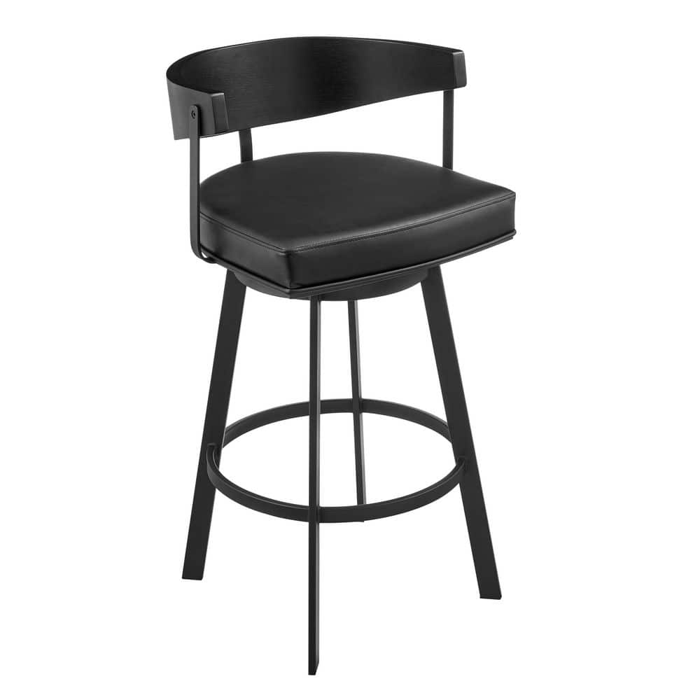 Lacey 26 in. Vintage Black Iron Counter Stool with Faux Leather Seat