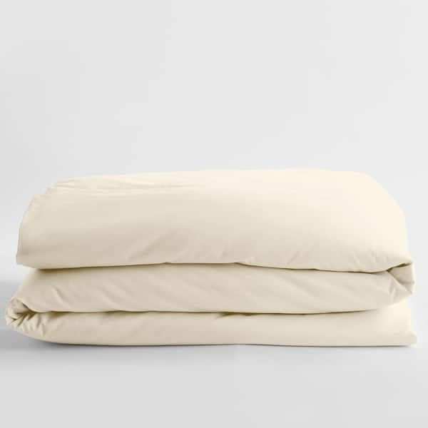 The Company Store Company Cotton Creme Solid 300-Thread Count Wrinkle-Free  Sateen Queen Duvet Cover DT95-Q-CREME The Home Depot